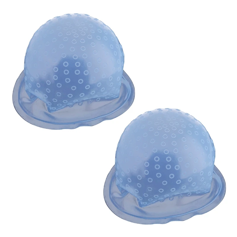 

2X Reusable Salon Highlighting Dye Hair Coloring Frosting Cap With Metal Hook Blue