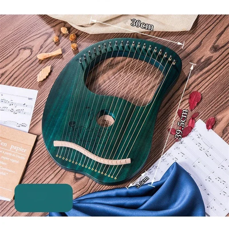Ice Blue Lyre Harp 16 Strings Piano Musical Instrument Wooden Mahogany Laiya With Pretty Print Metal Strings And Tuning Wrench