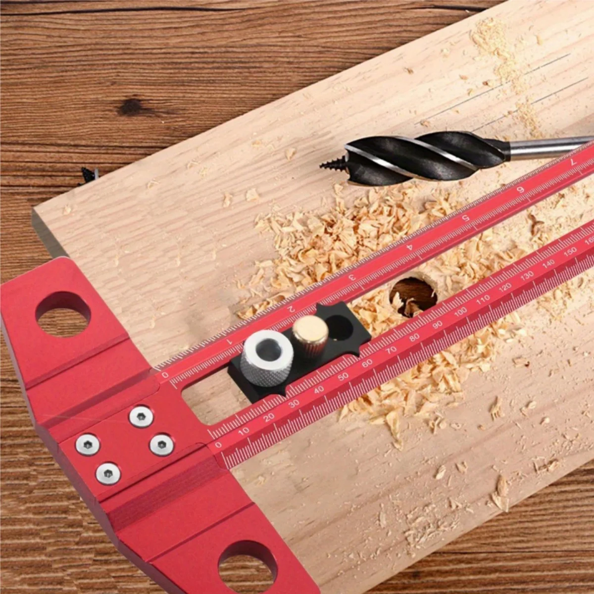 Drilling Positioning Scoring Ruler 2 in 1 Aluminum Alloy Versatile Dowelling Jig W-6/8/10mm Drill Sleeves and Activity Block