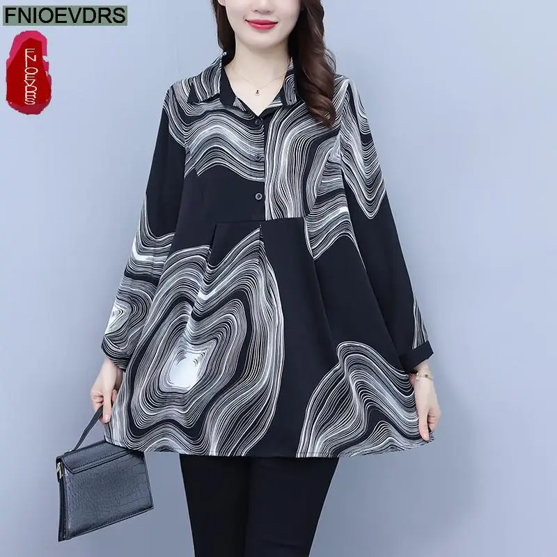 

L-5XL Loose Clothes 2023 Women Autumn Long Sleeve Elegant Black Basic Shirts Casual Retro Vintage Pint Tops Blouses