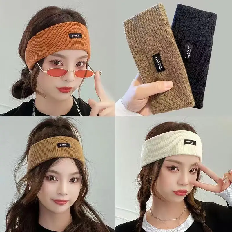 Frauen Winter Breitseite Stirnband Einfarbig Gestrickte Warme Headwrap Mädchen Punk Elastische Sport Haarbänder für Haar Zubehör