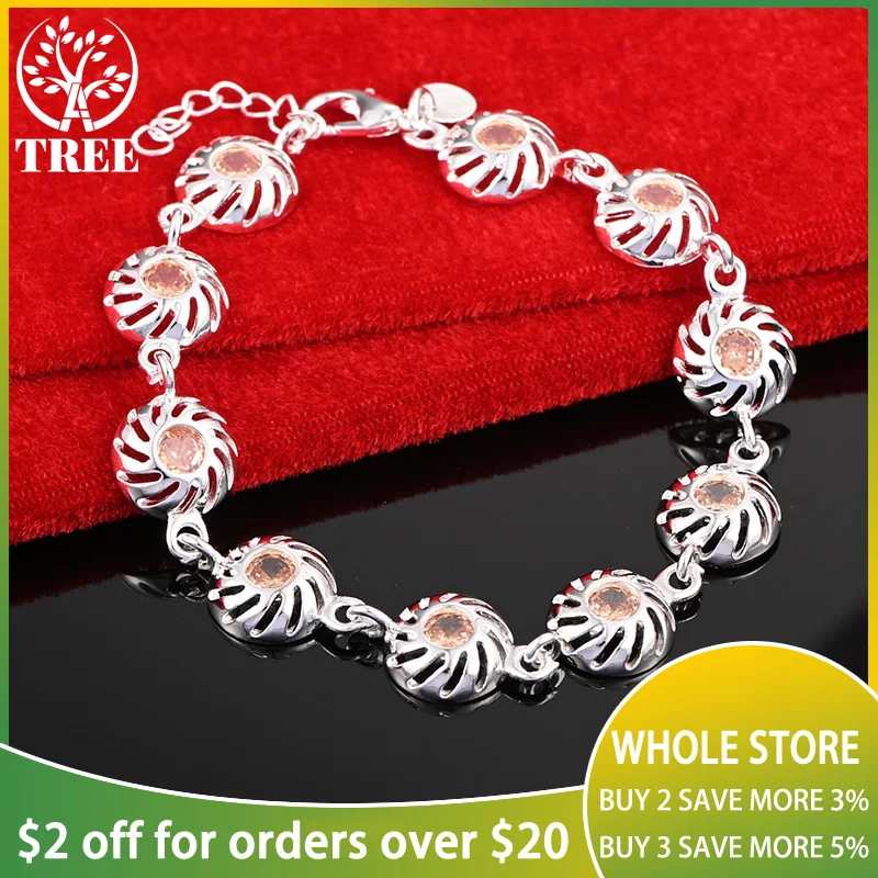 

ALITREE 925 Sterling Silver Orange Crystal Circular Spiral Chain Bracelet For Woman Wedding Accessories Party Birthday Jewelry