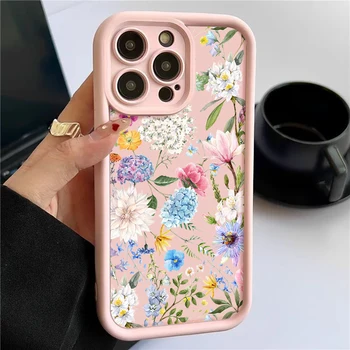 Hydrangea Flower Soft TPU Case For iPhone 16 15 14 Pro Max Plus 13 12 11 Pro Max XR X XS 7 8 SE Shockproof Silicone Phone Cover