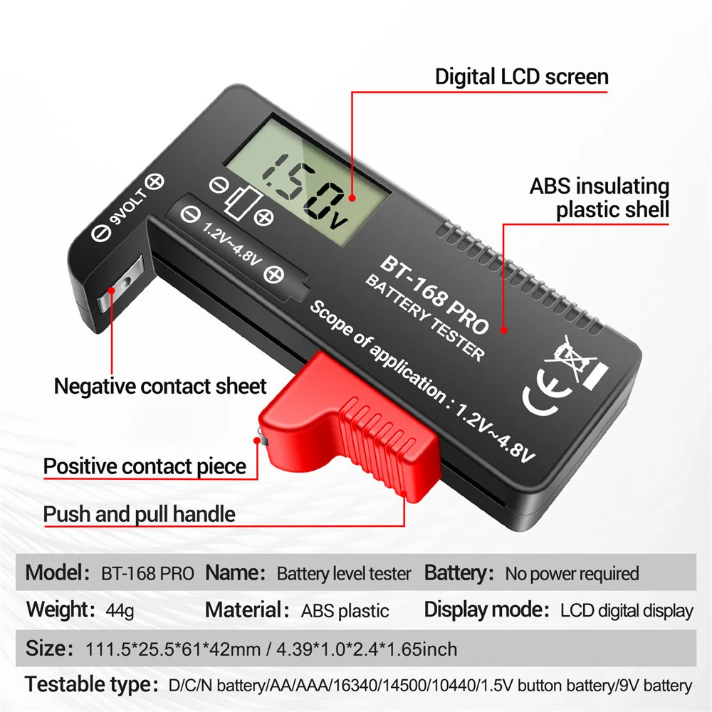 Bt-168 Pro Mini Battery Monitor Digital Display 1.2V-4.8V Portable Measure 18650 AA/AAA Type Battery Tester Tools