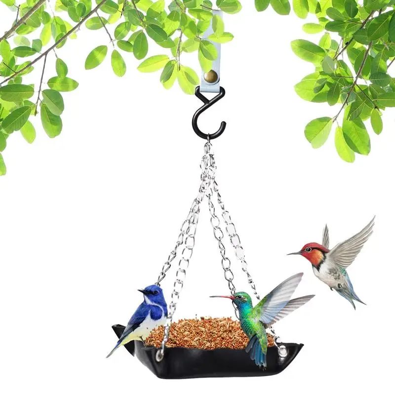 

Hanging Bird Feeder Tray PU Leather Tray Outdoor Seed Bird Feeder Platform With Solid Hook Seed Platform Tray For Bird Feeders