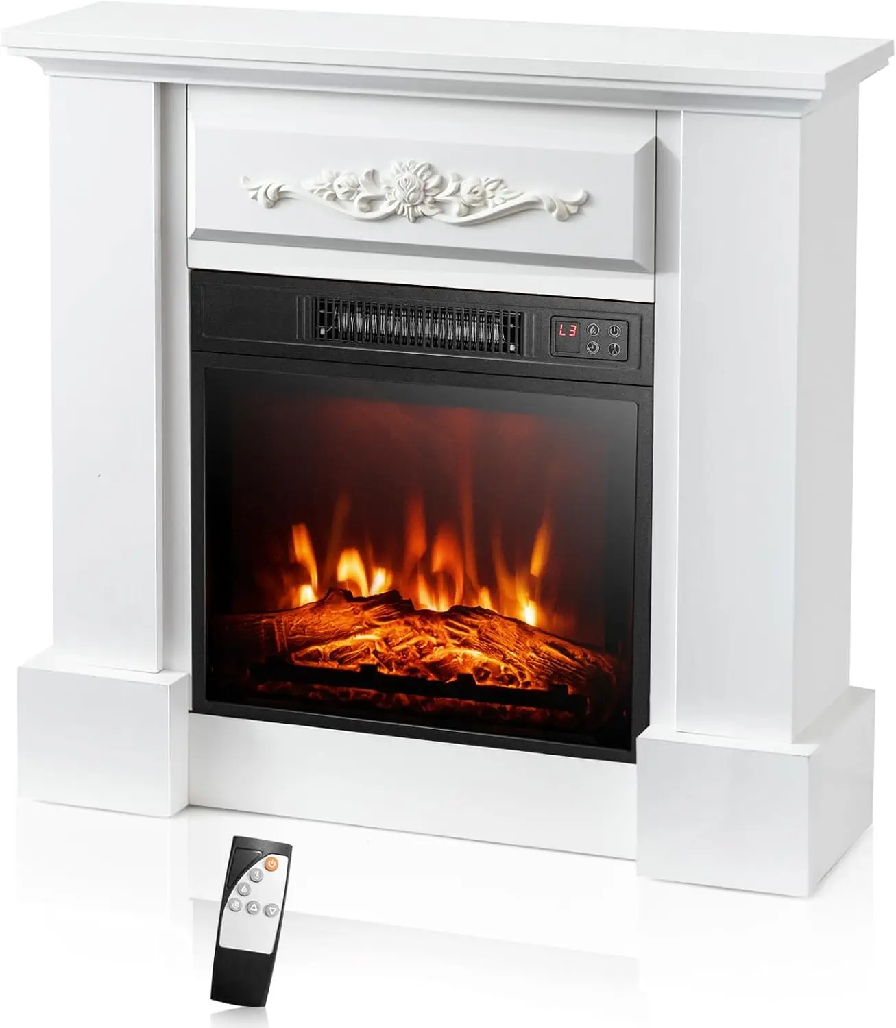 Electric Fireplace with Mantel 1400W Freestanding Mantel Fireplace Heater with Remote Control 3 Flame Brightness Thermostat