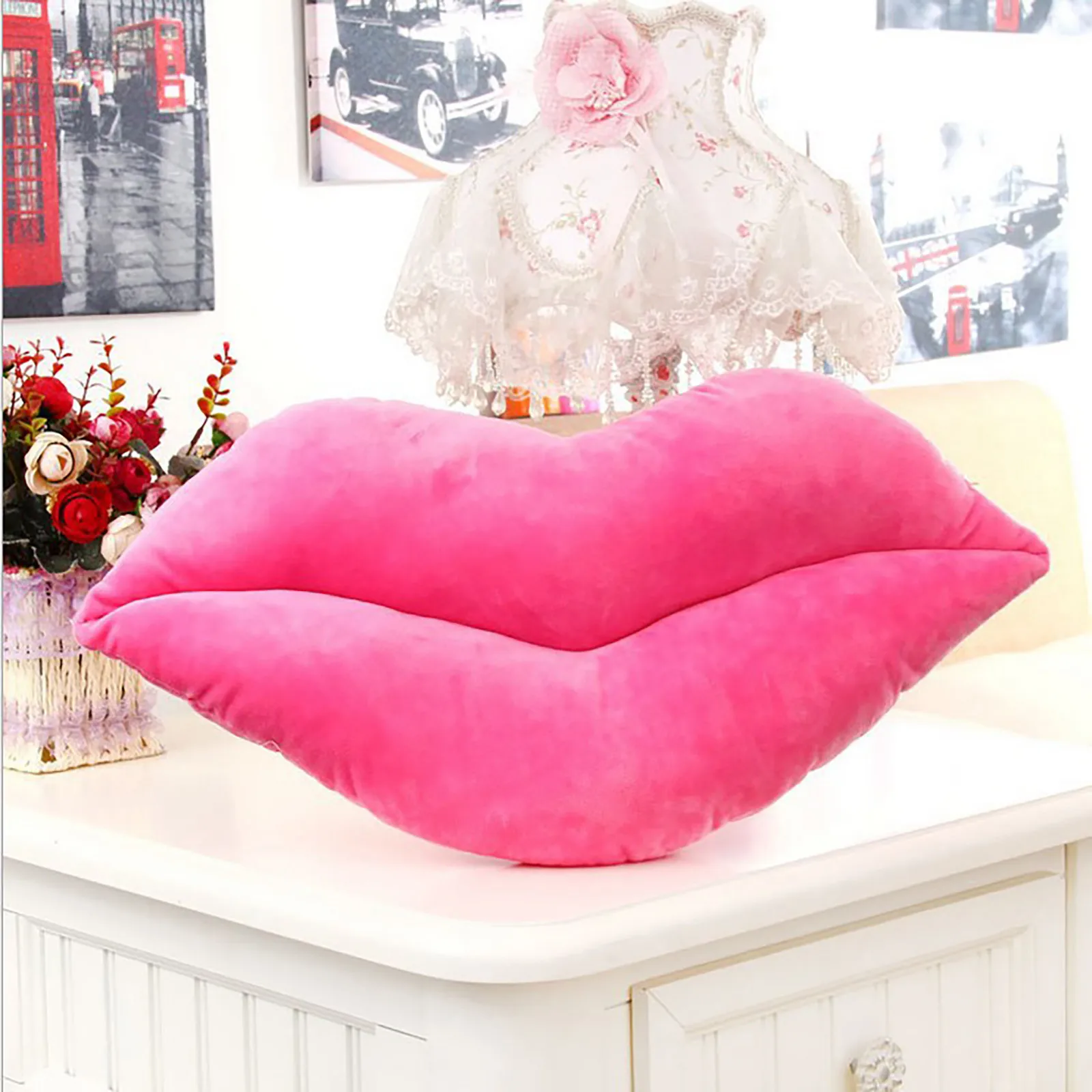 30cm Creative Sale Lip Shaped Pillows Solid Color Cute Soft Plush Home Decoration Throw Pillow Sofa Waist Cushion Valentine Gift 2