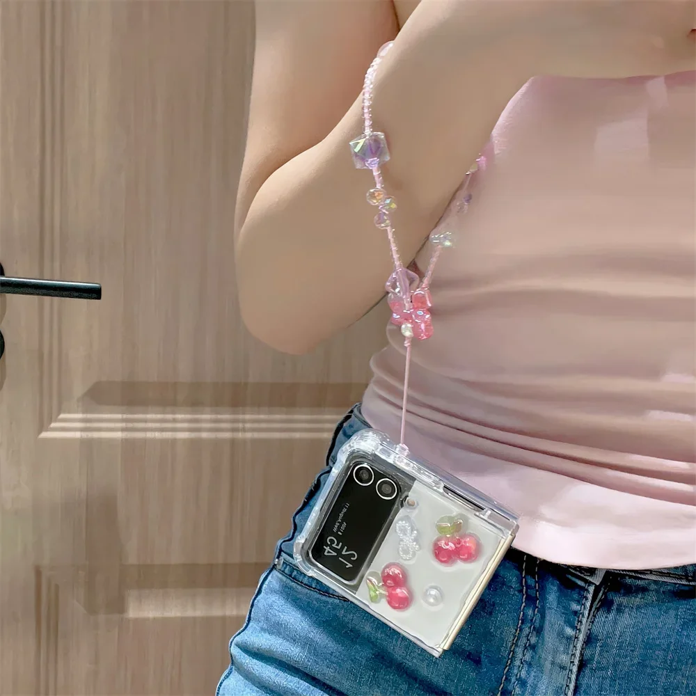 Charming 3D Cherry Wrist Strap Transparent Phone Case