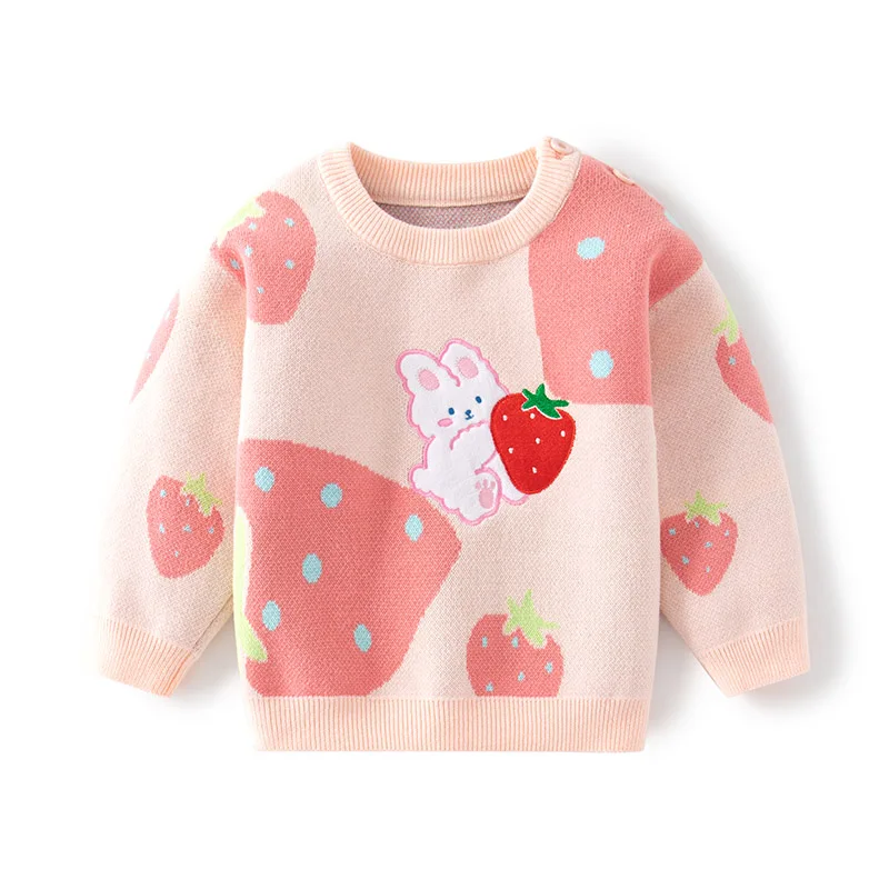 

Cute Cartoon Strawberry Rabbit Spring and Autumn Newborn Baby Girls Sweater Children Clothing Cotton Pullovers Kids Knitwear