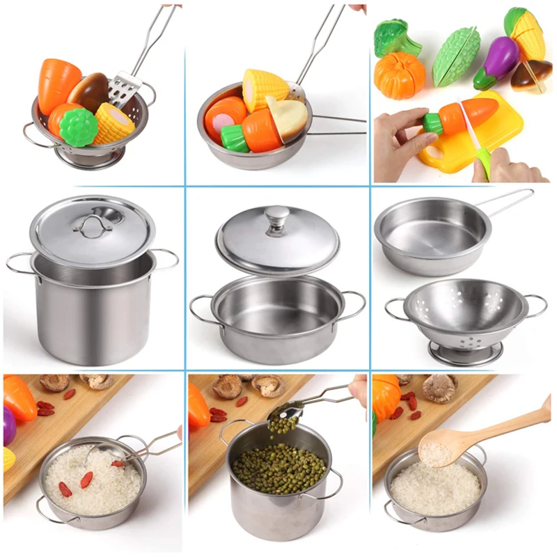 Kids Play Kitchen Toys Pots and Pans 13/15/20pcs Stainless Steel Mini Cookware Playset Pretend Cooking Utensils for Kids 5