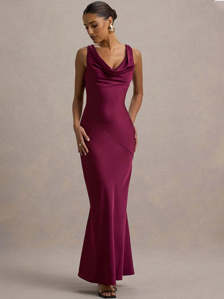 Mozision Satin Cowl Neck Backless Sexy Maxi Dress Women Gown Fashion  Sleeveless Lace-up Bodycon Club Party Long Dress Female - AliExpress  200000345
