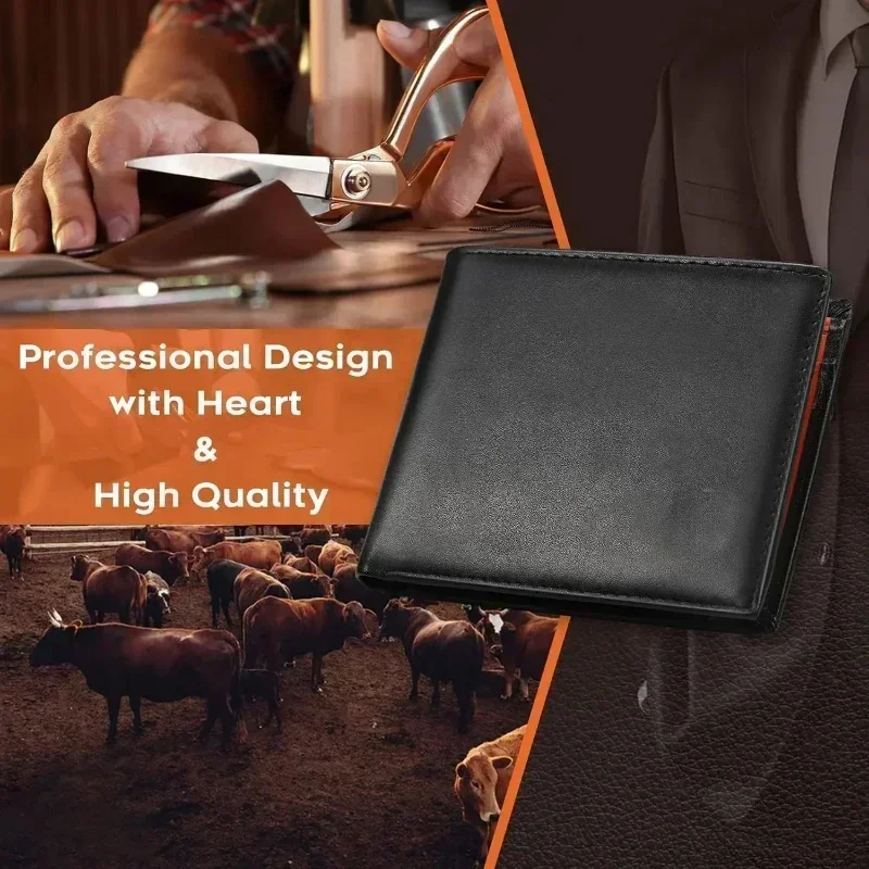 Short Genuine Leather Mens Wallets Classic Slim Solid Purse Card Holder Coin Pocket RFID Fashion Quality 5