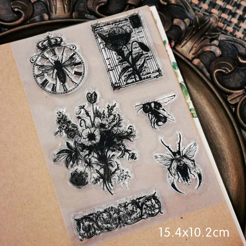 

Retro insect Transparent Stamp for DIY Clear Rubber Stamp Sheet Cling Scrapbooking Photo Album Paper card Craft Decoration