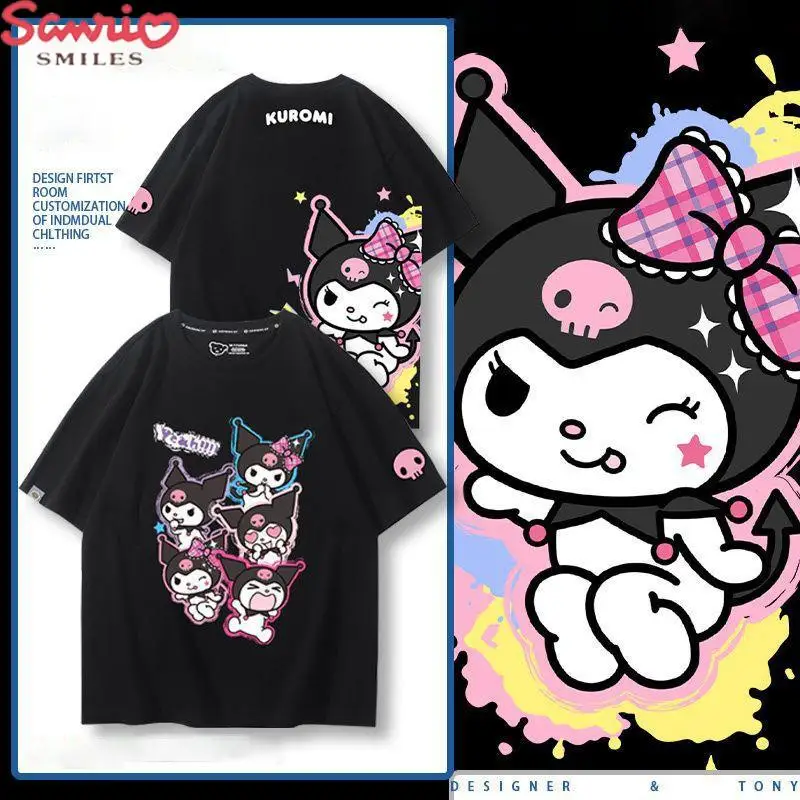 

Sanrio Kuromi Kawaii Peripheral Short Sleeve Men and Women Pure Cotton Loose and Lovely Leisure Time Comfortable T-Shirt