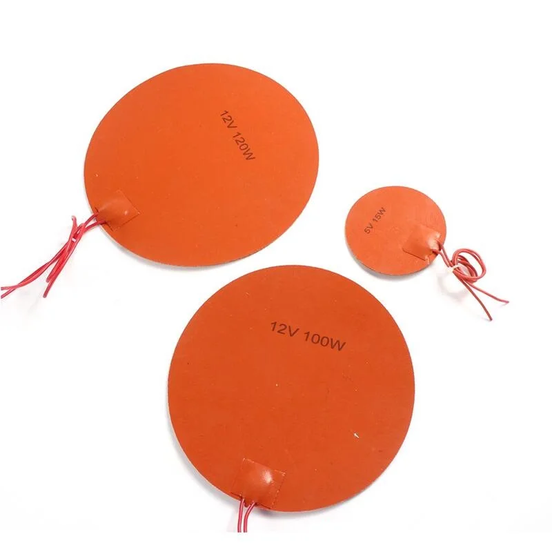 5V 12V 24V 110V 220V Round Silicone Rubber Heating Pad Mat W/ Adhesive Circle Heater Plate Oil Tank 3D Printer Engine Waterproof 5