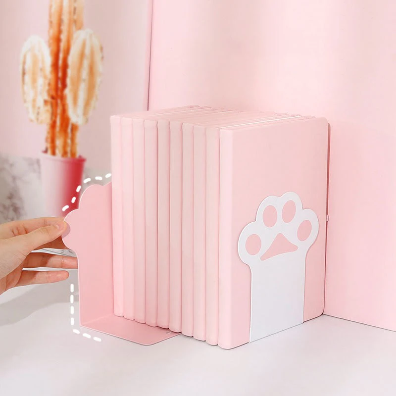 Metal Desktop Bookends 1 Pair Support Cartoon Paw Book Ends Book Stopper Non-Skid For Shelves Office Home Library book organizer book holder book stand book terminal