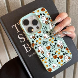 Spooky Halloween Pumpkin Ghost Shockproof Soft TPU Phone Case - iPhone 15 Plus (Light Cyan - YYDSW997)