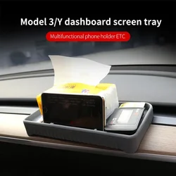 For Tesla Model 3 Y 2023 Instrument Panel ETC Storage Box Dashboard Screen Tray Central Control Silicone Box Car Accessories
