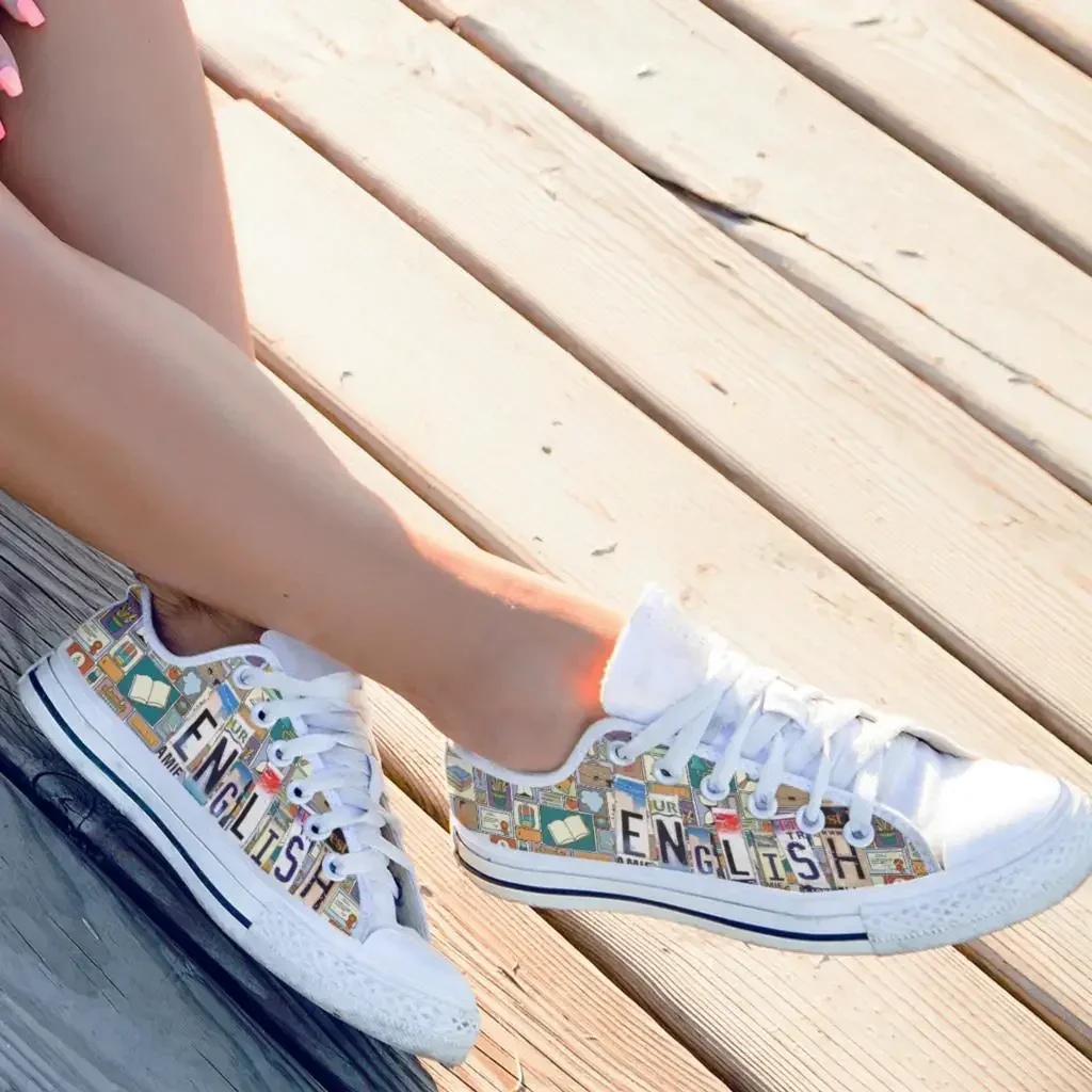 License Plate English Print Flat Shoes Lightweight Low Top Canvas Shoes For Women Casual Lace Up Sneakers Zapatillas Mujer