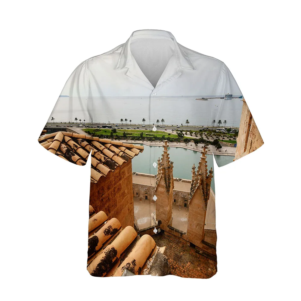 Jumeast Summer New 3D Men's Short Sleeve Shirt Supernatural Gothic Architecture Hawaiian Single Breasted Shirt Loose Clothing architecture in asmara