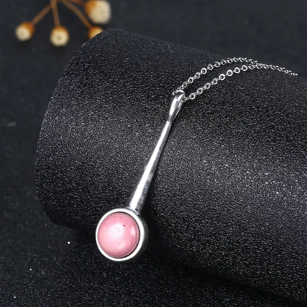 925 Sterling Silver Long Pendant Necklace Natural Tiger Eye Rhodochrosite Necklace for Women Wedding Engagement Gifts Jewelry