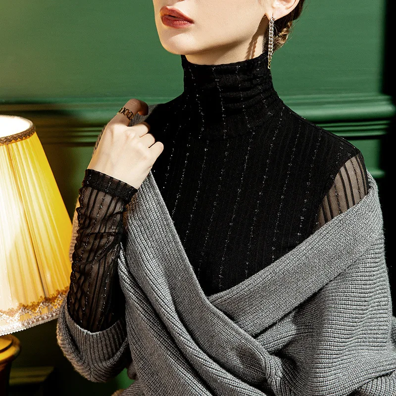 

High Quality 2024 Women Tops Black Stripe Shiner T-shirt Female Clothing Winter Autumn Sexy Crop Top Clothes Casual Blouse Y2k