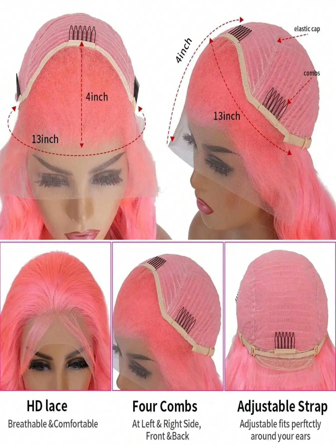 200 Density Rose Pink Curly Lace Front Wigs Human Hair 13x4 HD Lace Front Wigs Pre Plucked Glue Free Lace Front Wigs for Women 6