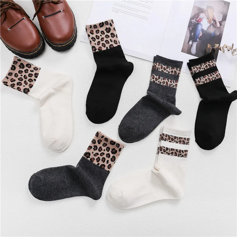 

1Pair Cotton Stockings High Quality Comfortable Breathable Socks Leopard Stripe Print Mid Tube Sock Keep Warm Sox for Cool Girl