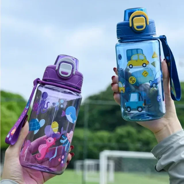 600ML Children's Water Bottle for Summer Student Drinking Bottle Plastic Sports Water Bottle Portable Anti-fall and Leak Proof 6