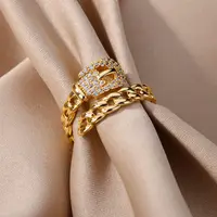Belt Chain Rings for Women Men Gold Plated Stainless Steel Ring 2023 Trend Luxury Korean Fashion Aesthetic Jewelry anillos mujer - Image 3