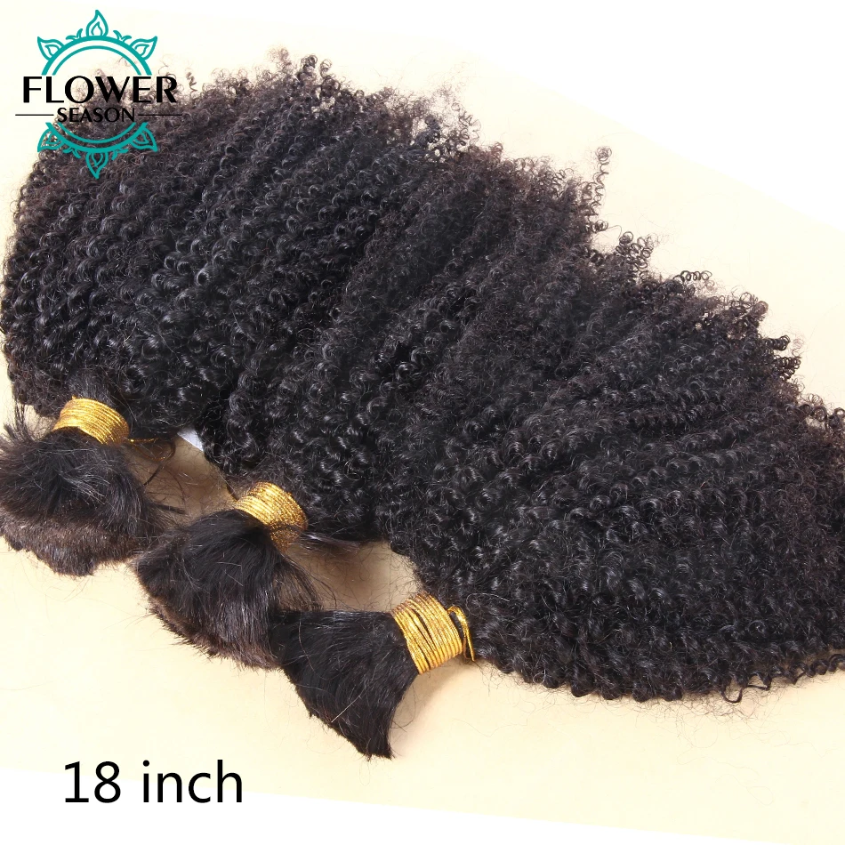 Afro Kinky Curly Human Hair Bulk For Braiding No Weft Braiding Hair Weaving 3Bundles Mongolian Kinky Curly Hair Bulk Extensions 3