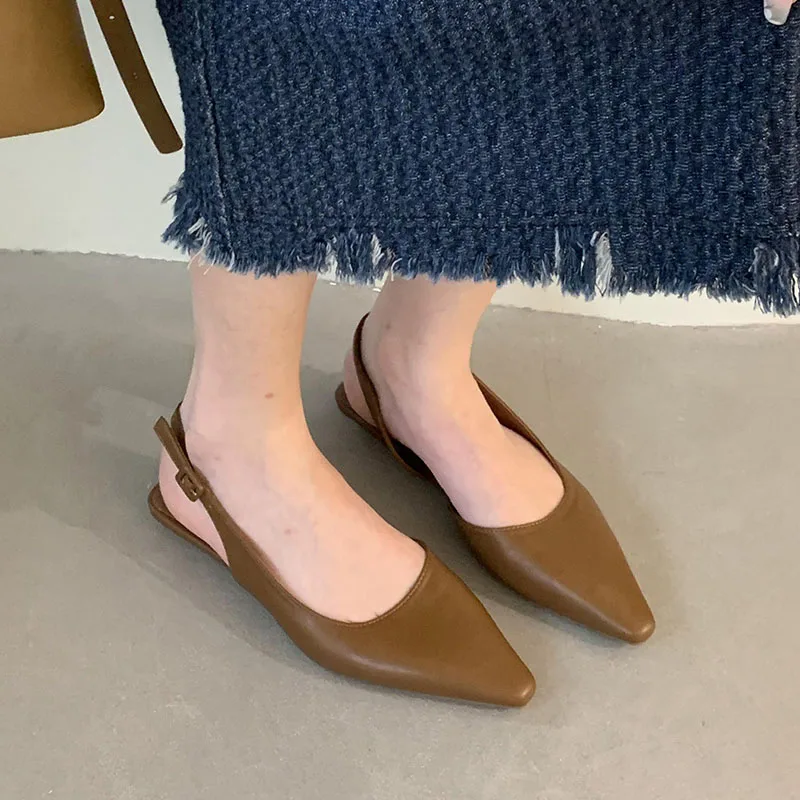 Brown Black Spring New Shallow Slip On Women Slingback Shoes Soft Casual Ladies Sandal Shoes Flat Heel Outdoor Dress Mules