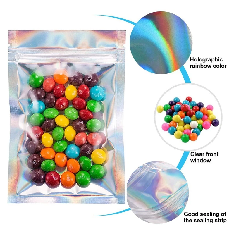 알루미늄 호 일 가방 100Pcs Resealable 냄새 증거 가방 호 일 파우치 가방 지퍼 클로저 가방 파티 부탁 음식 저장소