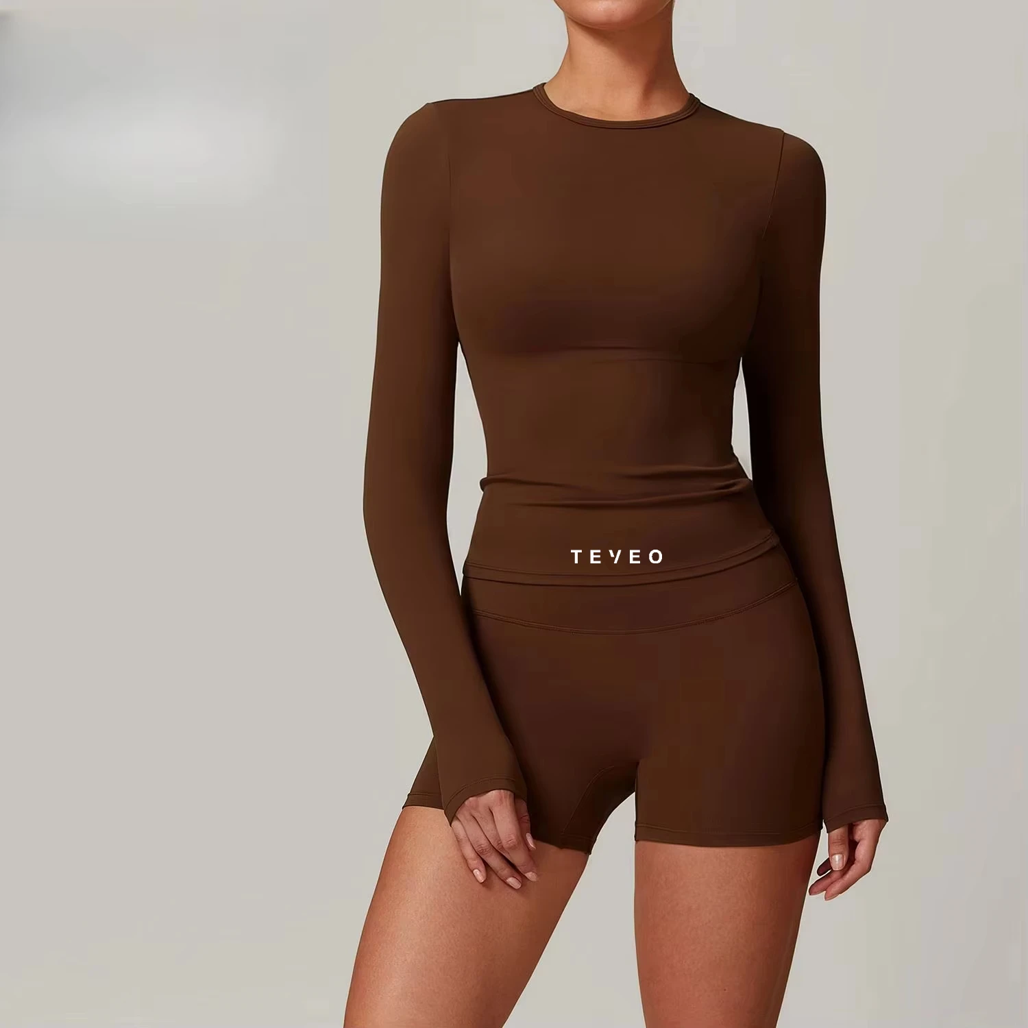 Teveo Europe America Gym Yoga Silicone Print Tight Elastic Summer Long-sleeved Ice Silk Nude Short Women's Sunscreen Sportswear women sportswear