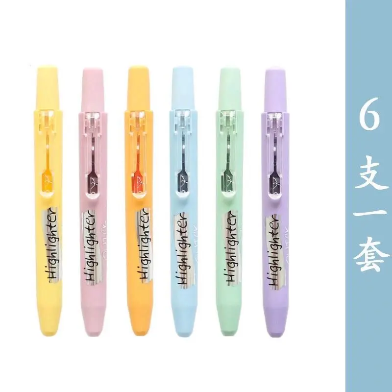 Morandi Retractable Highlighters Refillable Pastel Fluorescence Markers for Journaling Kawaii Stationery School Office Supplies