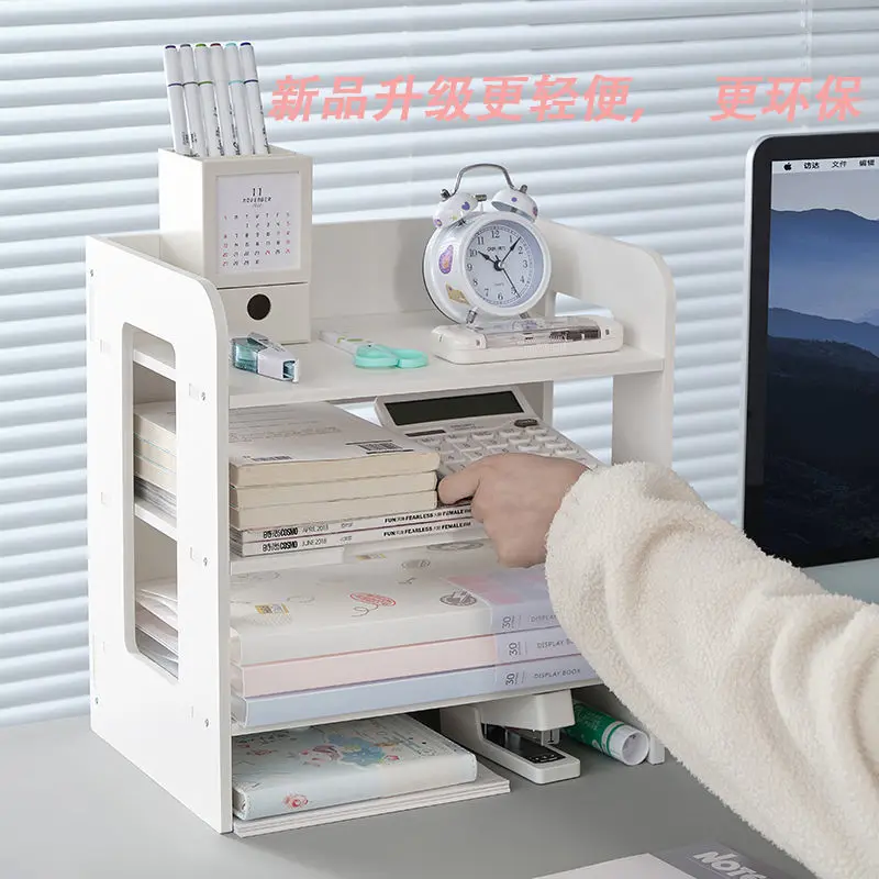 

Desktop Storage with Multi-layer Thickened File Shelves Organizing Student Books Office Materials Cosmetics Display Shelves