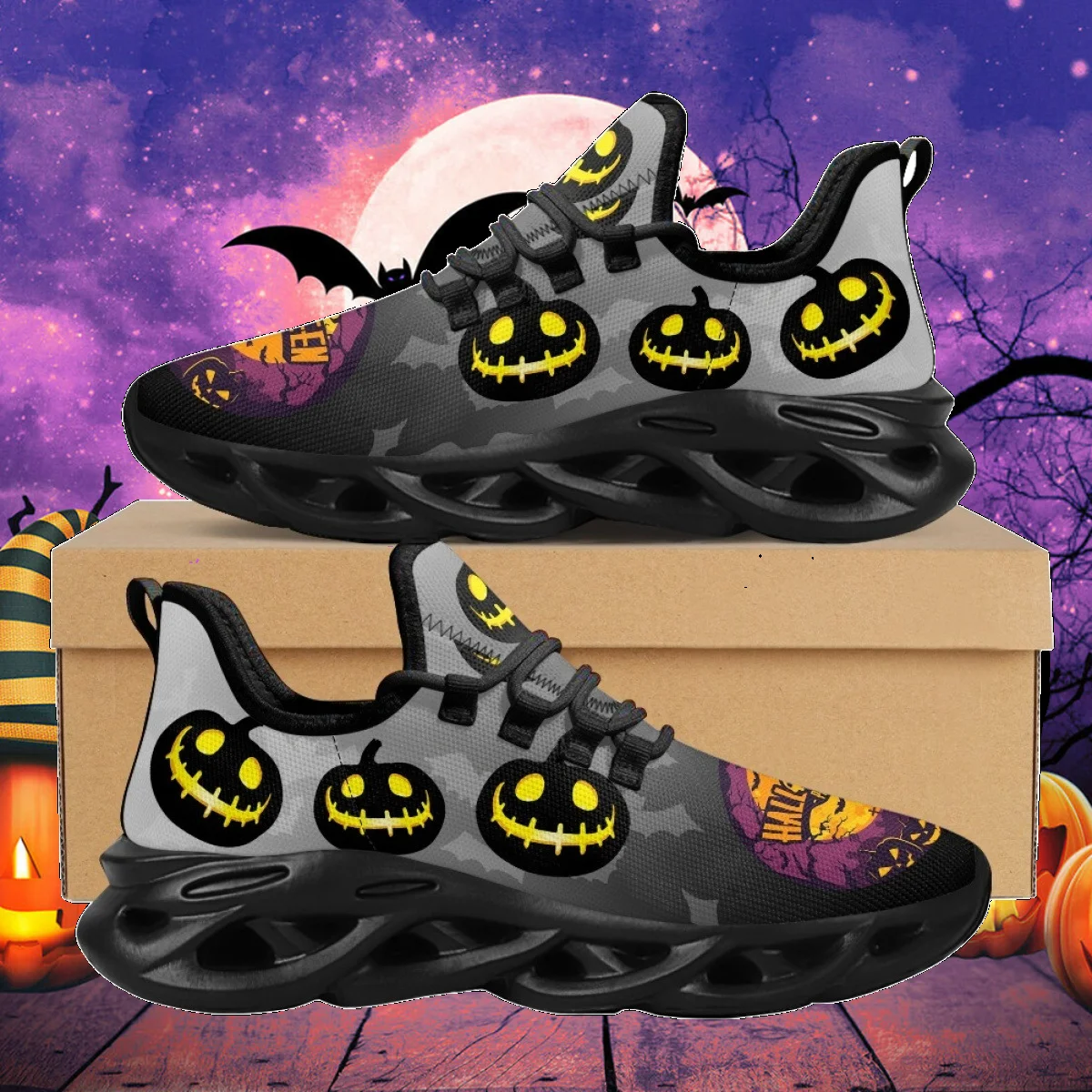 

INSTANTARTS 2023 Halloween Shoes Evil Pumpkin Halloween Print Platform Sneakers Unisex Platform Footwear Tennis Shoes Zapatillas