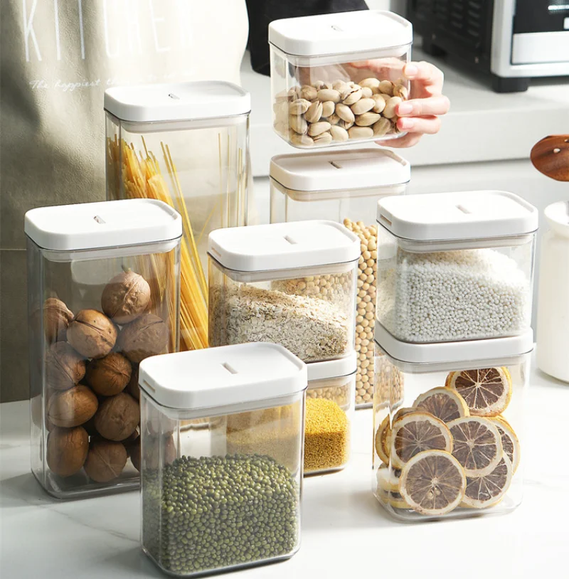 

500/800/1300/1800ml Sealed Food Storage Box Cereal Candy Dried Jars Kitchen Transparent Tank Box Snack Dry Goods Storage Jar