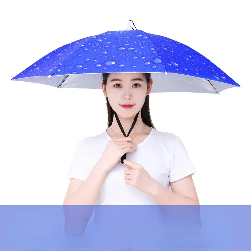 Outdoor Folding Umbrella Fishing Sun Shade Portable Rain Hat Anti-UV Camping Fishing Headwear Cap Beach Head Hats