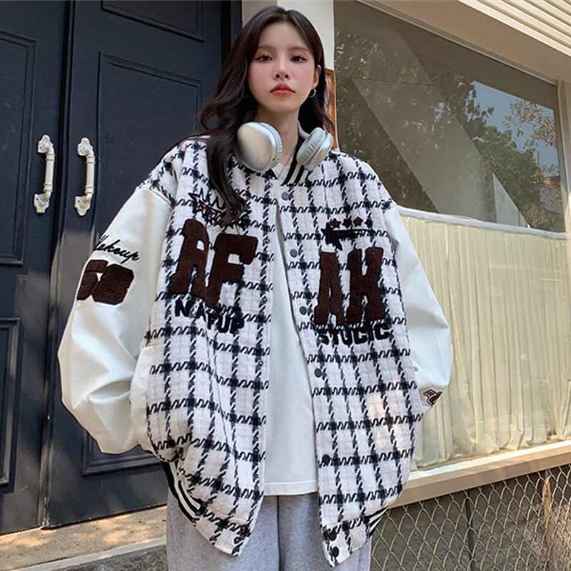 ZOUXO Jackets for Women 2022 Autumn Winter New Fashion Plaid Jacket Double Layer Thickened Baseball Jacket