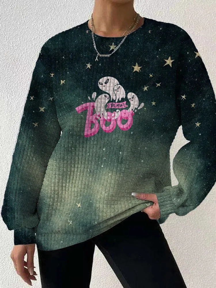 Fashion Casual Office Top Female Sweatshirt Pullover Autumn Women Long Sleeve Waffle Printing Pattern Knitted Jumper Hoodie
