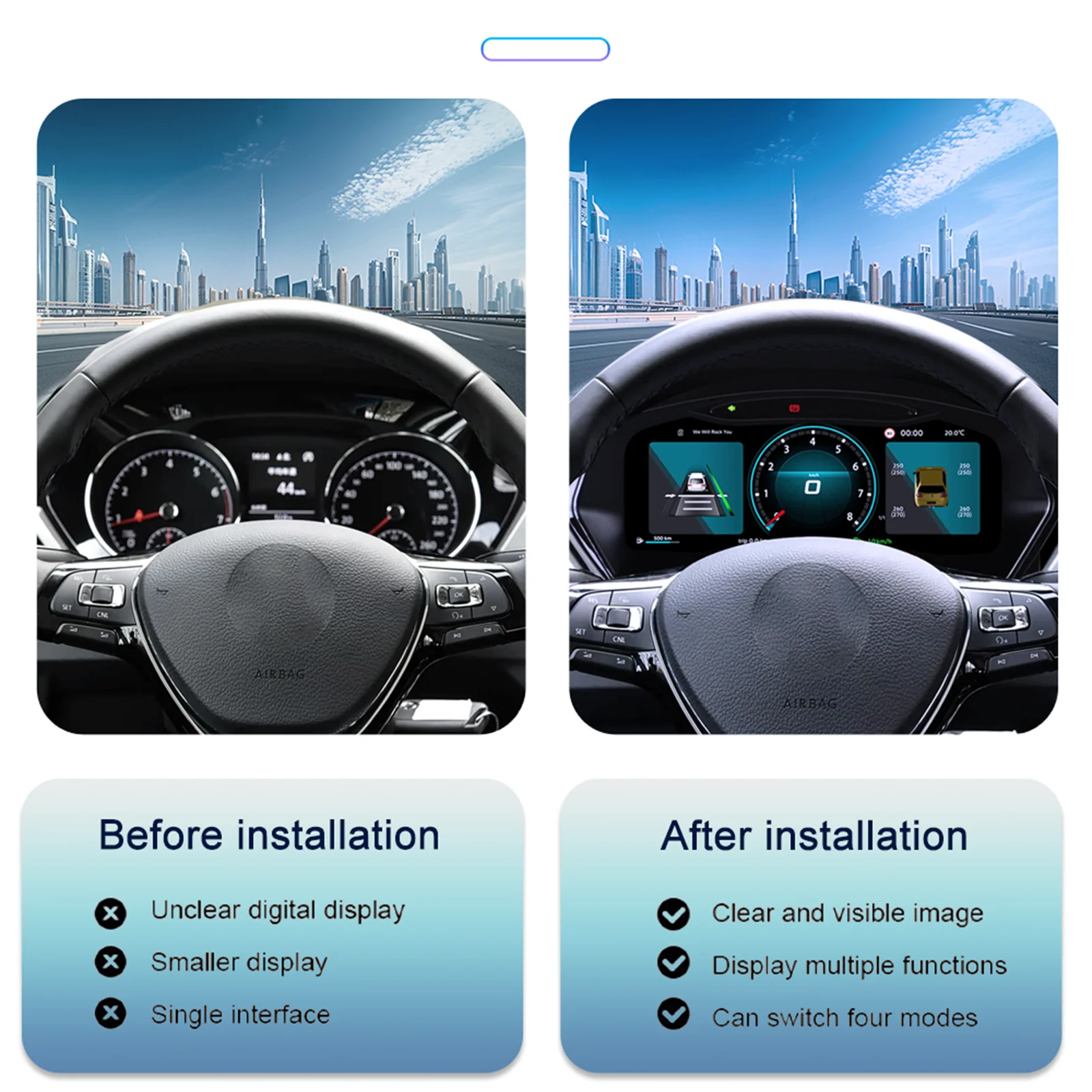 Panel de instrumentos con pantalla LCD HD de 12.3'' para VW Golf 6 años 2008-2014, velocímetro digital virtual, panel de cabina. 7