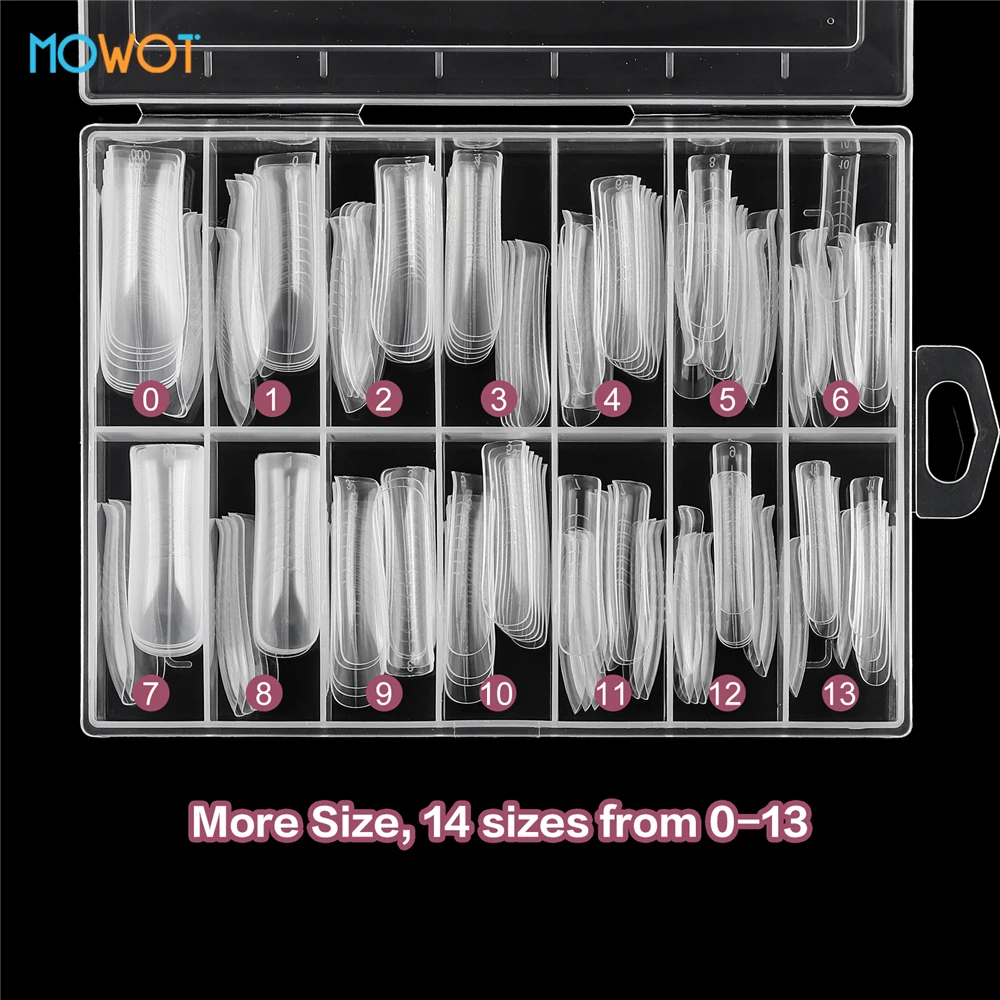 모워트 140개/150개 투명 듀얼 네일 폼 네일 연장용 퀵 빌딩 젤 몰드 재사용 가능 풀 커버 탑 폼 14/15 사이즈