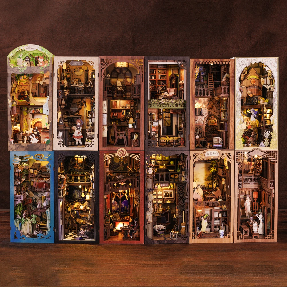 Набор CUTEBEE для деревянного кукольного домика, миниатюрные наборы для кукольного домика, книжная полка С Пылезащитным чехлом, книжные принадлежности, рождественский подарок