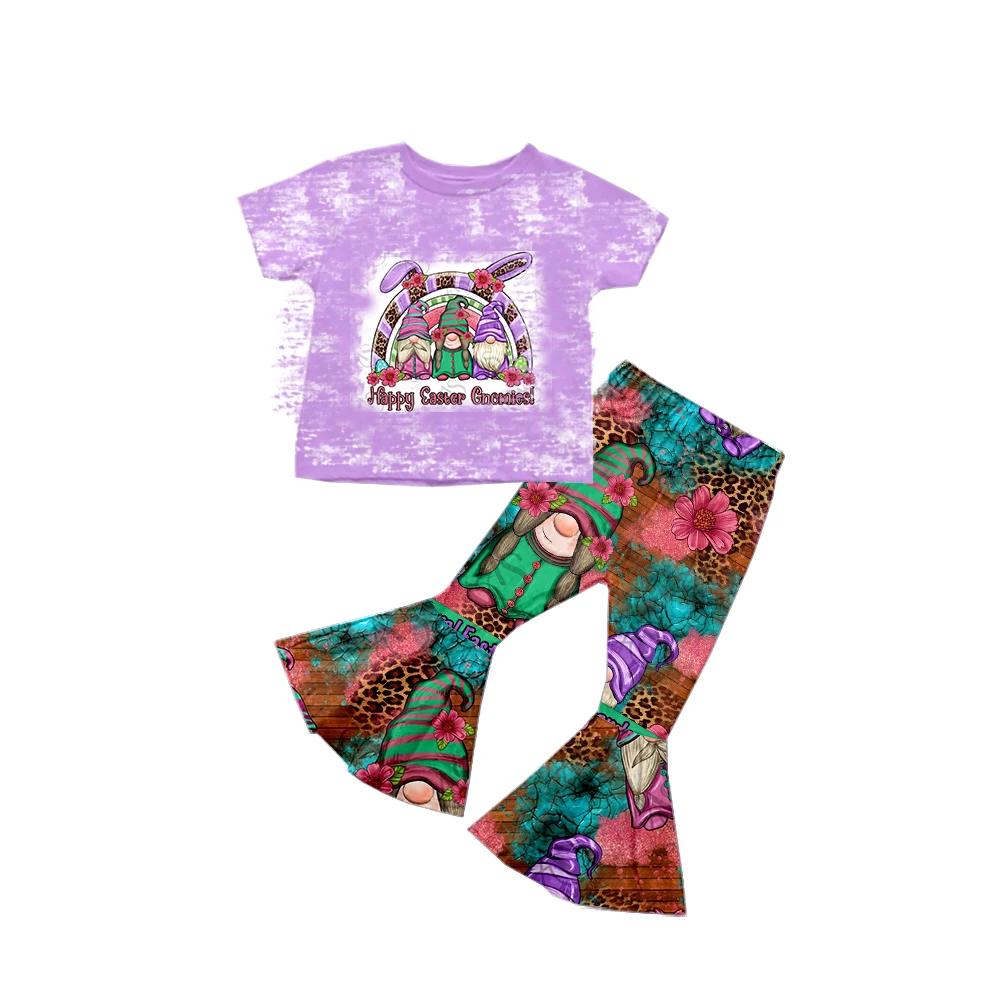 

Wholesale Kids Family Happy Easter Gnomes Outfits Short Sleeve Bell Bottom Pants Sets With Baby Rompers