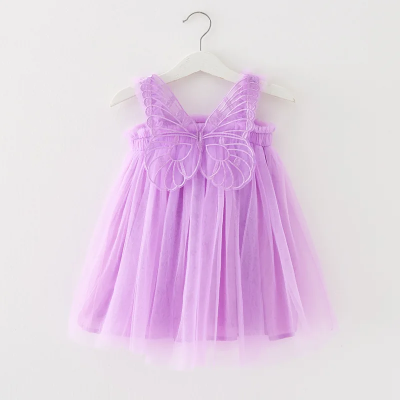 Summer Girl Kawaii Angel Wing Fairy Puffy Dress Toddler Kid New Mesh Sling Princess Dress for Girls Birthday Party Dresses MTK02