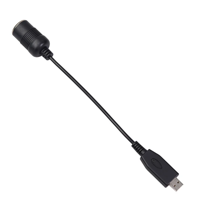 Convertisseur de voiture Port USB vers prise allume-cigare de voiture  Femelle 5V à 12V Câble adaptateur secteur (noir)