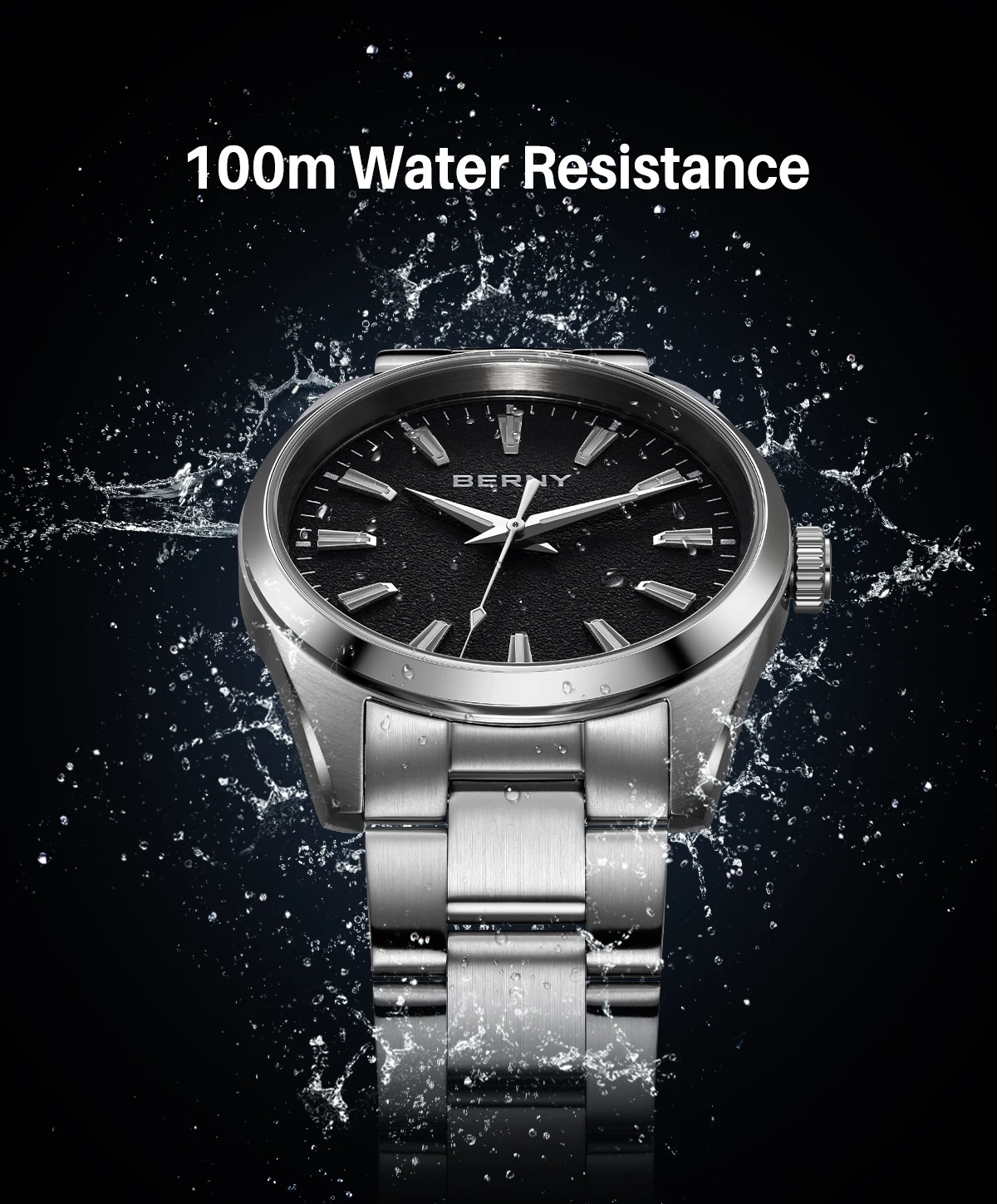 BERNY Uhren für Herren, modisch, lässig, leuchtend, AR-Saphir-Quarz, Herrenuhr, 10 ATM, Edelstahl, Kleid, Business-Armbanduhr – Detail 7