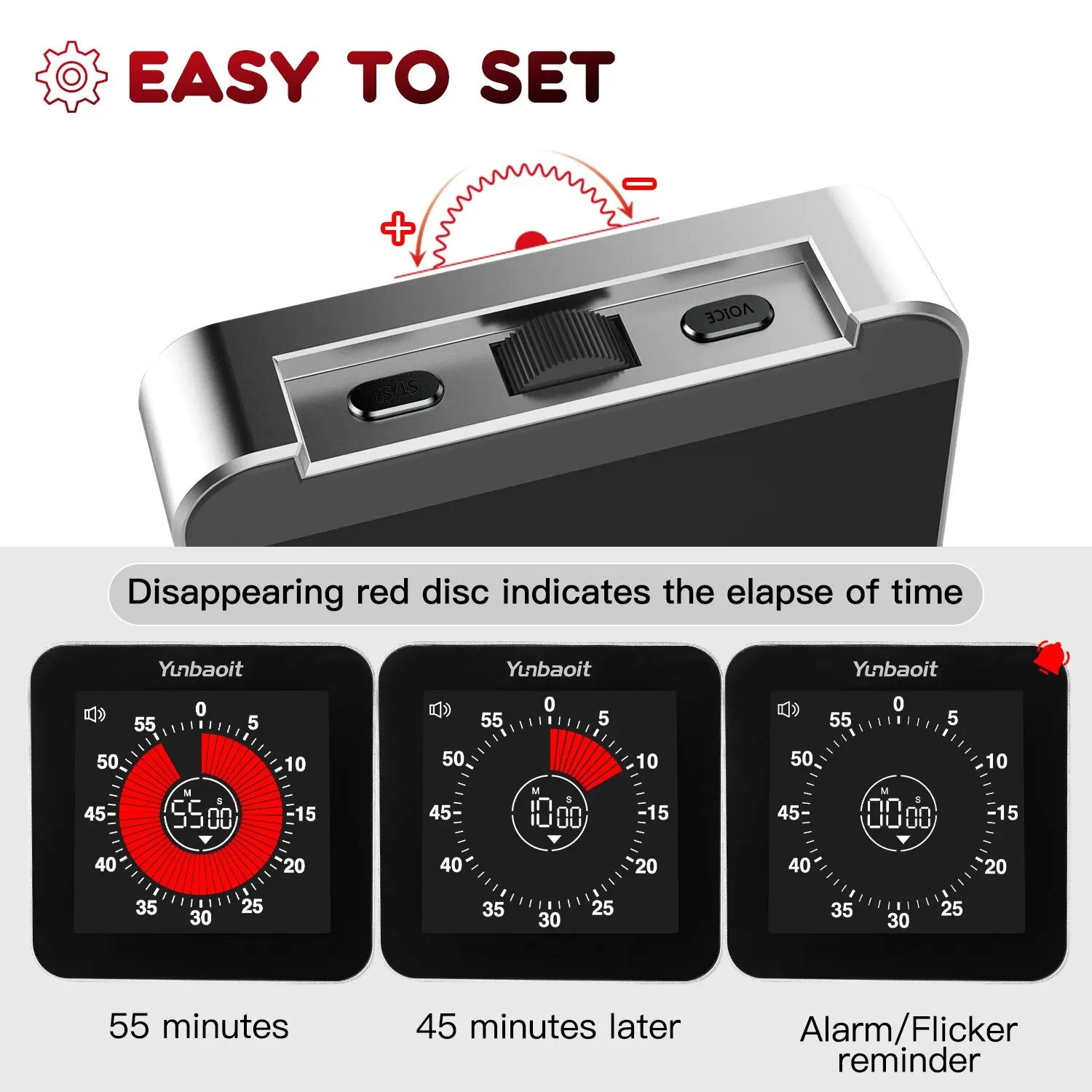 Digital Rechargeable 60 Minutes Silent Countdown/Up Visual Timer 3.4 Inches Colored Screen Magnetic Back VT08 Pro