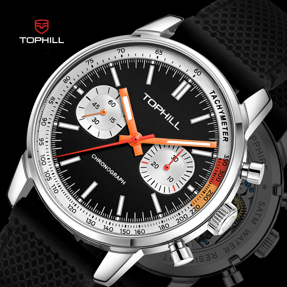 TOPHILL 남성용 팬더 1963 크로노그래프 시계, 시걸 ST1901 무브먼트 기계식 조종사, 빛나는 방수 시계, 사파이어, 40mm